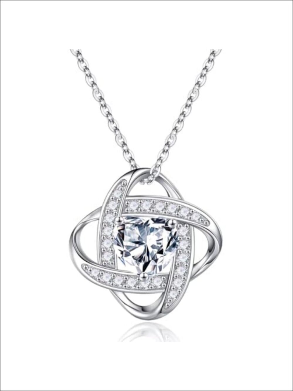 Love Knot Birthstone Pendant Necklace 925 Sterling Silver White Gold Plated